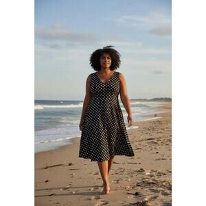 Lane Bryant Dress Womens Size 22 Black White Polka Dot Sleeveless V Neck A Line